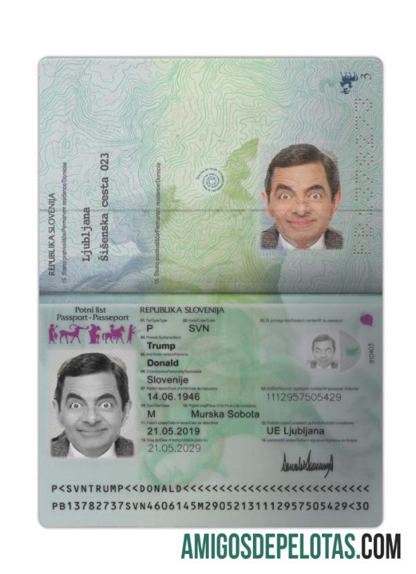 Passaporte da Eslovênia 2019 presente exemplo